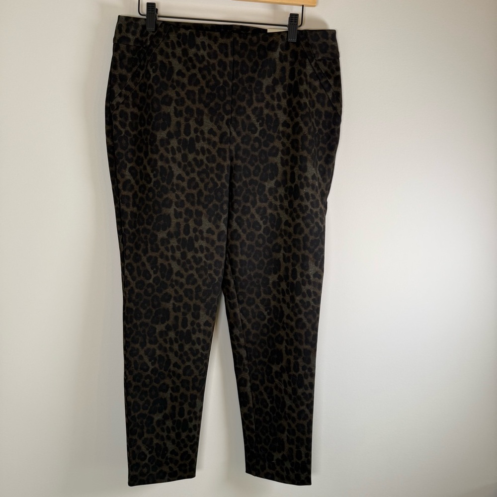 Soft Surroundings Ponte Leopard Print Pull On Full Length Leggings Pants PL NWT